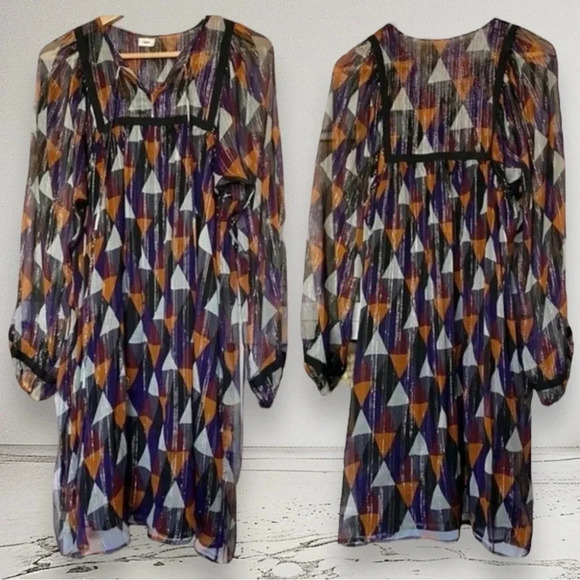 WARM Silk Multicolor Metallic thread Knee length Dress Size S - Picture 3 of 8